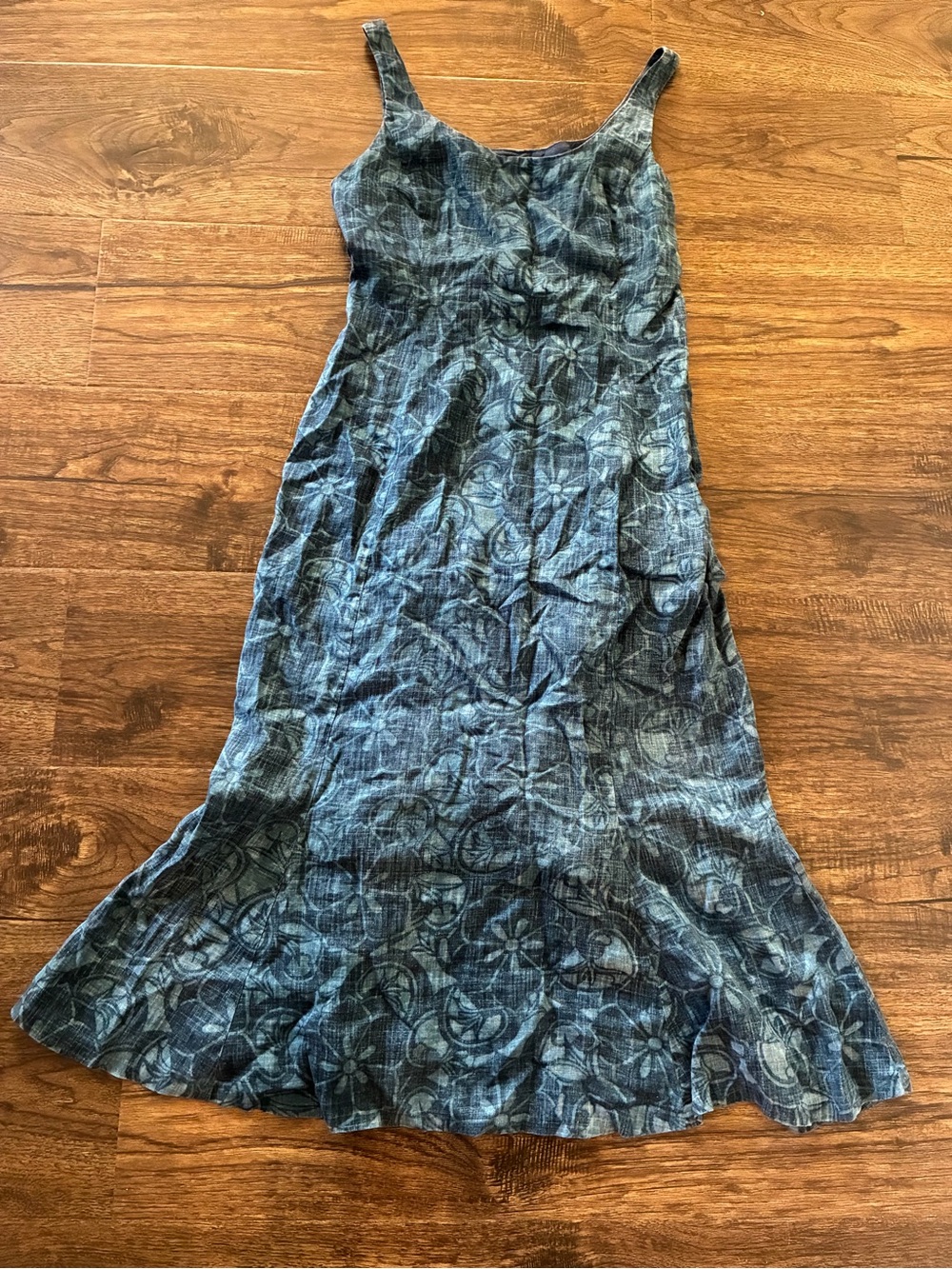 Lauren Ralph Lauren Blue Floral Linen Sleeveless Maxi Dress Cottagecore Size 8